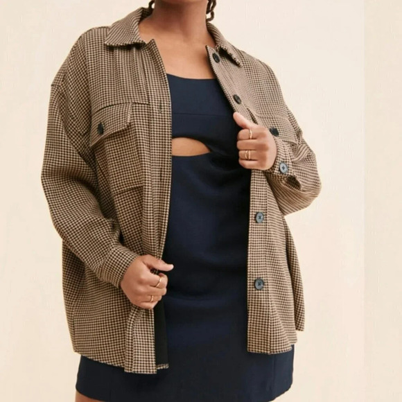 Current Air Anthropologie Houndstooth Shirt Jacket Shacket‎ Women XL Brown Black - Picture 3 of 11